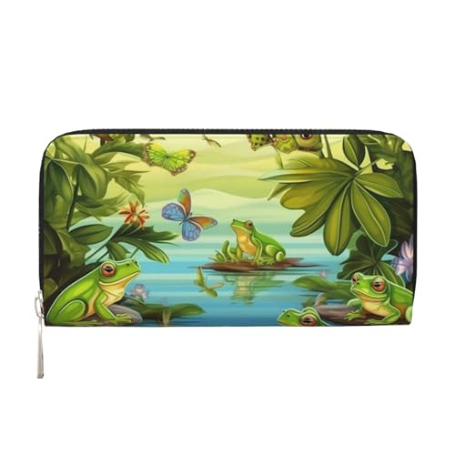 Frogs Sing Ledergeldbörse für Damen und Mädchen, mit Reißverschluss, Kreditkartenhalter, lang, PU, Clutch, Geldbörse, wasserdicht, Reisehandtasche Frogs Sing Ledergeldbörse für Damen und Mädchen, mit Reißverschluss, Kreditkartenhalter, lang, PU, Clutch, Geldbörse, wasserdicht, Reisehandtasche von KLLTYHMU
