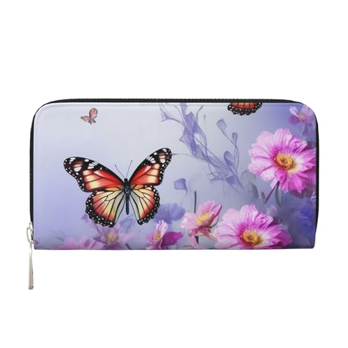 Geldbörse aus Leder mit Blumen und Schmetterlingen für Damen und Mädchen, mit Reißverschluss, lange PU-Geldbörse, Clutch, wasserdicht, Reisehandtasche Geldbörse aus Leder mit Blumen und Schmetterlingen für Damen und Mädchen, mit Reißverschluss, lange PU-Geldbörse, Clutch, wasserdicht, Reisehandtasche von KLLTYHMU