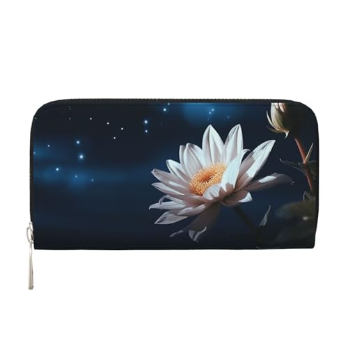 Geldbörse aus Leder mit Blumenmuster und Mond, für Damen und Mädchen, mit Reißverschluss, lange PU-Geldbörse, Clutch, wasserdicht, Reisehandtasche von KLLTYHMU