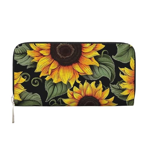 Geldbörse aus Leder mit Blumenmuster und Sonnenblumen-Motiv, für Damen und Mädchen, mit Reißverschluss, lange PU-Geldbörse, Clutch, wasserdicht, Reisehandtasche Geldbörse aus Leder mit Blumenmuster und Sonnenblumen-Motiv, für Damen und Mädchen, mit Reißverschluss, lange PU-Geldbörse, Clutch, wasserdicht, Reisehandtasche von KLLTYHMU