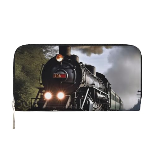 Geldbörse aus Leder mit Dampfzug für Damen und Mädchen, mit Reißverschluss, lange PU-Geldbörse, Clutch, wasserdicht, Reisehandtasche Geldbörse aus Leder mit Dampfzug für Damen und Mädchen, mit Reißverschluss, lange PU-Geldbörse, Clutch, wasserdicht, Reisehandtasche von KLLTYHMU