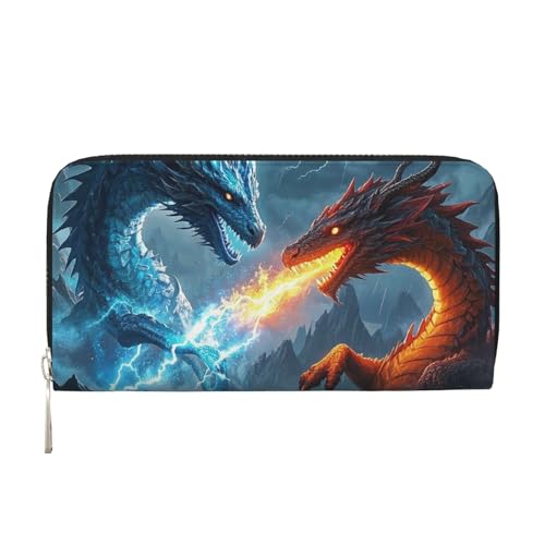 Geldbörse aus Leder mit Eisdrache und Feuerdrache, für Damen und Mädchen, mit Reißverschluss, Kreditkartenhalter, lange PU-Geldbörse, Clutch, Geldbörse, wasserdicht, Reisehandtasche Geldbörse aus Leder mit Eisdrache und Feuerdrache, für Damen und Mädchen, mit Reißverschluss, Kreditkartenhalter, lange PU-Geldbörse, Clutch, Geldbörse, wasserdicht, Reisehandtasche von KLLTYHMU