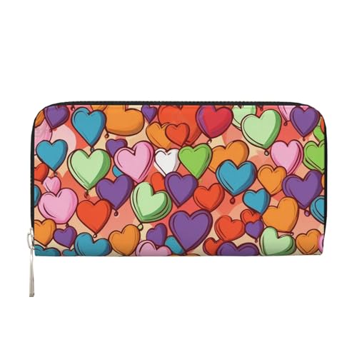 Geldbörse aus Leder mit buntem Herzmuster, für Damen und Mädchen, mit Reißverschluss, lange PU-Geldbörse, Clutch, wasserdicht, Reisehandtasche Geldbörse aus Leder mit buntem Herzmuster, für Damen und Mädchen, mit Reißverschluss, lange PU-Geldbörse, Clutch, wasserdicht, Reisehandtasche von KLLTYHMU