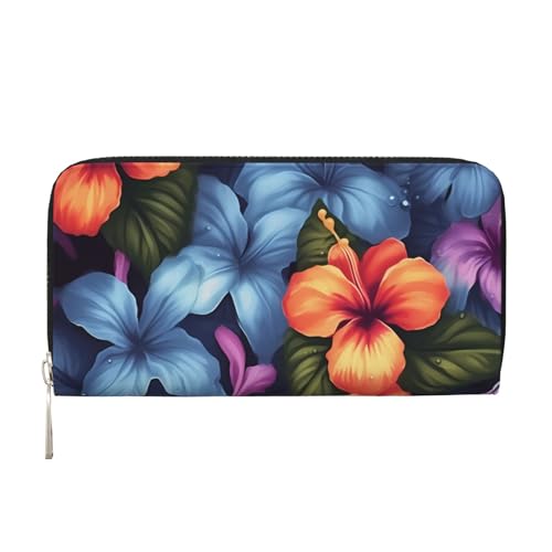 Geldbörse aus Leder mit tropischem Blumenmuster, für Damen und Mädchen, mit Reißverschluss, lange PU-Geldbörse, Clutch, wasserdicht, Reisehandtasche Geldbörse aus Leder mit tropischem Blumenmuster, für Damen und Mädchen, mit Reißverschluss, lange PU-Geldbörse, Clutch, wasserdicht, Reisehandtasche von KLLTYHMU