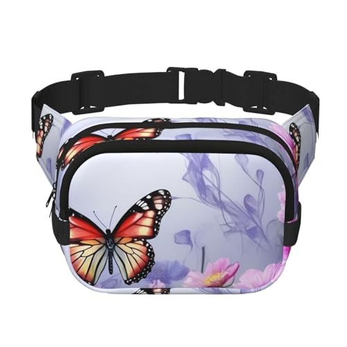 Gürteltasche für Damen und Herren, kleine modische Umhängetasche, leicht, mit Blumen und Schmetterlingen, Bauchtasche für Laufen, Workout, Wandern, Reisen Gürteltasche für Damen und Herren, kleine modische Umhängetasche, leicht, mit Blumen und Schmetterlingen, Bauchtasche für Laufen, Workout, Wandern, Reisen von KLLTYHMU