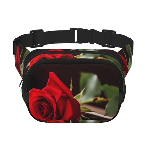 Gürteltasche für Damen und Herren, kleine modische Umhängetasche, leicht, mit roter Rose auf Klavier, Bauchtasche für Laufen, Workout, Wandern, Reisen Gürteltasche für Damen und Herren, kleine modische Umhängetasche, leicht, mit roter Rose auf Klavier, Bauchtasche für Laufen, Workout, Wandern, Reisen von KLLTYHMU