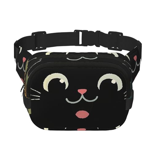 Gürteltasche für Damen und Herren, kleine modische Umhängetasche, leicht, niedliches Cartoon-Design, schwarze Katze, Bauchtasche für Laufen, Workout, Wandern, Reisen Gürteltasche für Damen und Herren, kleine modische Umhängetasche, leicht, niedliches Cartoon-Design, schwarze Katze, Bauchtasche für Laufen, Workout, Wandern, Reisen von KLLTYHMU