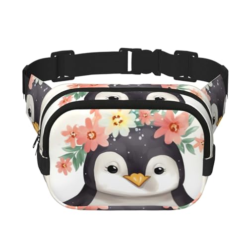 Gürteltasche für Damen und Herren, kleine modische Umhängetasche, leichte Schultertasche, Brusttasche, Pinguin mit Blumen, Bauchtasche für Laufen, Workout, Wandern, Reisen Gürteltasche für Damen und Herren, kleine modische Umhängetasche, leichte Schultertasche, Brusttasche, Pinguin mit Blumen, Bauchtasche für Laufen, Workout, Wandern, Reisen von KLLTYHMU