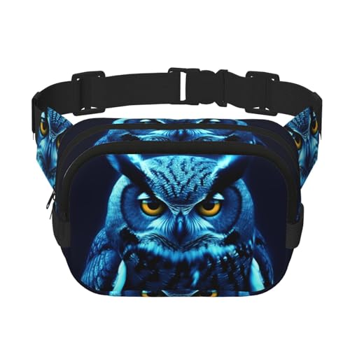 Gürteltasche für Damen und Herren, kleine modische Umhängetasche, leichte Schultertasche, Brusttasche, blaue Eule, Bauchtasche für Laufen, Workout, Wandern, Reisen von KLLTYHMU