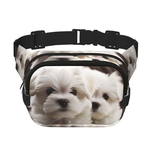 Gürteltasche für Damen und Herren, kleine modische Umhängetasche, leichte Schultertasche, Brusttasche, niedliche Malteser-Welpe, Bauchtasche für Laufen, Workout, Wandern, Reisen von KLLTYHMU