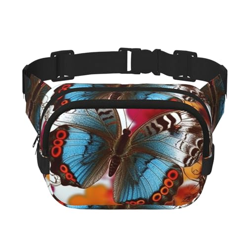 Gürteltasche für Damen und Herren, kleine modische Umhängetasche, leichte Schultertasche, bunte Blume, Schmetterling, Bauchtasche für Laufen, Workout, Wandern, Reisen Gürteltasche für Damen und Herren, kleine modische Umhängetasche, leichte Schultertasche, bunte Blume, Schmetterling, Bauchtasche für Laufen, Workout, Wandern, Reisen von KLLTYHMU