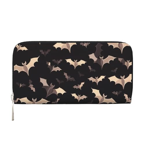 Halloween-Geldbörse aus Leder mit fliegenden Fledermäusen, für Damen und Mädchen, mit Reißverschluss, lange PU-Geldbörse, Clutch, wasserdicht, Reisehandtasche Halloween-Geldbörse aus Leder mit fliegenden Fledermäusen, für Damen und Mädchen, mit Reißverschluss, lange PU-Geldbörse, Clutch, wasserdicht, Reisehandtasche von KLLTYHMU