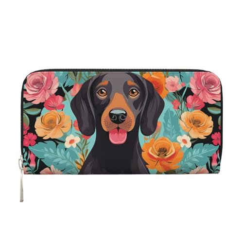 Hunde-Geldbörse aus Leder mit Blumenmuster für Damen und Mädchen, mit Reißverschluss, lange PU-Geldbörse, Clutch, wasserdicht, Reisehandtasche von KLLTYHMU