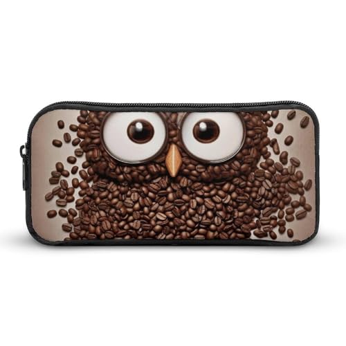 KLLTYHMU Federmäppchen, Motiv: Bohneneule, großes Fassungsvermögen, niedliches Federmäppchen, Make-up-Kosmetiktasche für Damen und Herren von KLLTYHMU