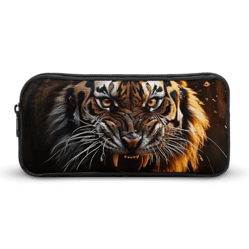 KLLTYHMU Federmäppchen, Motiv: wilder Tiger, großes Fassungsvermögen, niedliches Federmäppchen, Make-up-Kosmetiktasche für Damen und Herren von KLLTYHMU