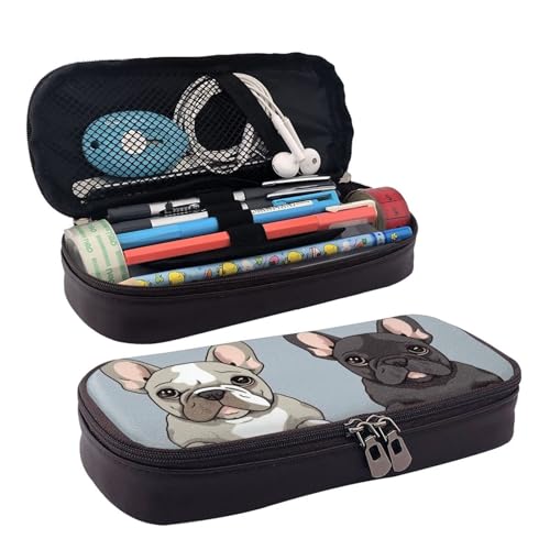 KLLTYHMU Federmäppchen aus Leder, großes Fassungsvermögen, Aufbewahrungstasche mit Fächern, niedliches Federmäppchen, Basketball, Stiftebox, tragbare Kosmetiktasche, Make-up-Tasche, Französische von KLLTYHMU