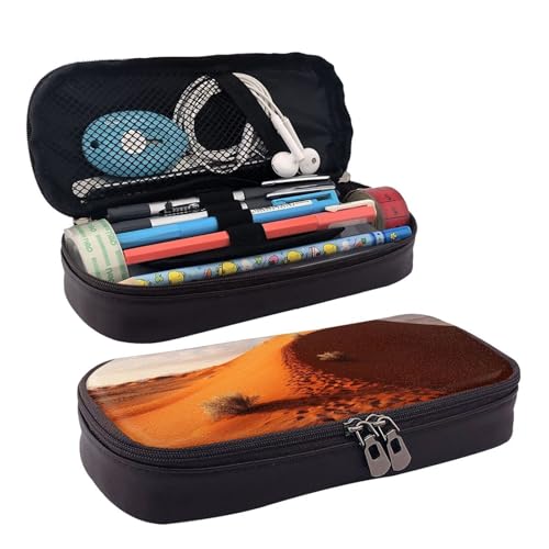 KLLTYHMU Federmäppchen aus Leder, großes Fassungsvermögen, Aufbewahrungstasche mit Fächern, niedliches Federmäppchen, Leopardenmuster, tragbare Kosmetiktasche, Make-up-Tasche, beige, Einheitsgröße von KLLTYHMU