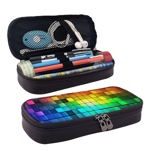 KLLTYHMU Federmäppchen aus Leder, großes Fassungsvermögen, Aufbewahrungstasche mit Fächern, niedliches Federmäppchen, Militärholz, Camouflage, Stiftebox, tragbare Kosmetiktasche, Make-up-Tasche von KLLTYHMU