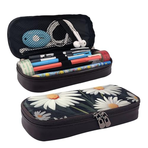 KLLTYHMU Federmäppchen aus Leder, großes Fassungsvermögen, Aufbewahrungstasche mit Fächern, niedliches Federmäppchen, Schneemann, Muscheln, Sandstrand, Stiftebox, tragbare Kosmetiktasche von KLLTYHMU