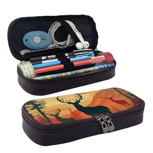 KLLTYHMU Federmäppchen aus Leder, großes Fassungsvermögen, Aufbewahrungstasche mit Fächern, niedliches Federmäppchen, Sonnenuntergang, Sonnenblume, Stiftebox, tragbare Kosmetiktasche, Make-up-Tasche von KLLTYHMU