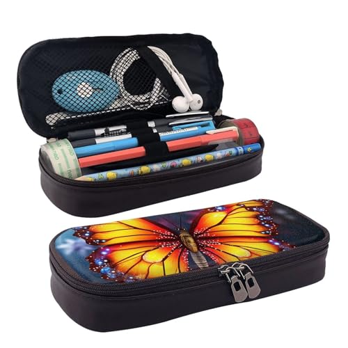 KLLTYHMU Federmäppchen aus Leder, großes Fassungsvermögen, Aufbewahrungstasche mit Fächern, niedliches Federmäppchen, Strand, Sonnenuntergang, Stiftebox, tragbare Kosmetiktasche, Make-up-Tasche von KLLTYHMU