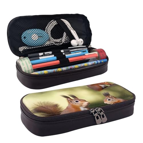 KLLTYHMU Federmäppchen aus Leder, großes Fassungsvermögen, Aufbewahrungstasche mit Fächern, niedliches Federmäppchen, Waschbär, Stiftebox, tragbare Kosmetiktasche, Make-up-Tasche, Niedliche von KLLTYHMU