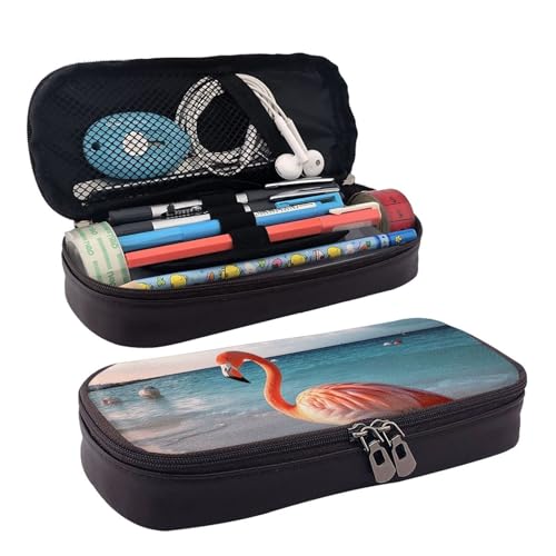 KLLTYHMU Federmäppchen aus Leder, großes Fassungsvermögen, Aufbewahrungstasche mit Fächern, niedliches Federmäppchen, französische Bulldogge, rosa Brille, Stiftebox, tragbare Kosmetiktasche von KLLTYHMU