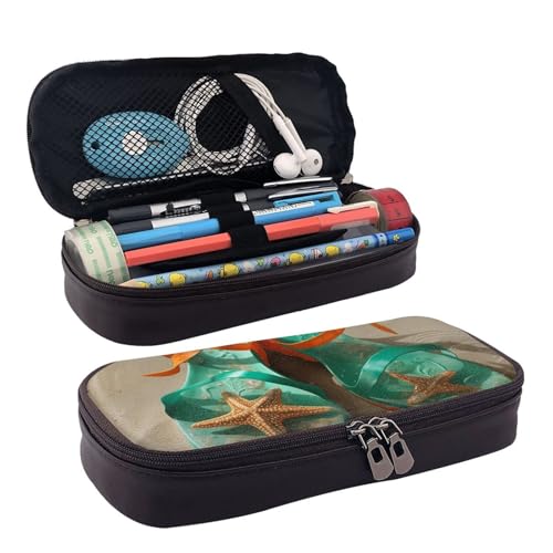 KLLTYHMU Federmäppchen aus Leder, großes Fassungsvermögen, Aufbewahrungstasche mit Fächern, niedliches Federmäppchen, französische Bulldogge, rosa Brille, Stiftebox, tragbare Kosmetiktasche von KLLTYHMU