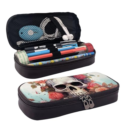 KLLTYHMU Federmäppchen aus Leder, großes Fassungsvermögen, Aufbewahrungstasche mit Fächern, niedliches Federmäppchen, goldene Sonnenblume, Stiftebox, tragbare Kosmetiktasche, Make-up-Tasche von KLLTYHMU