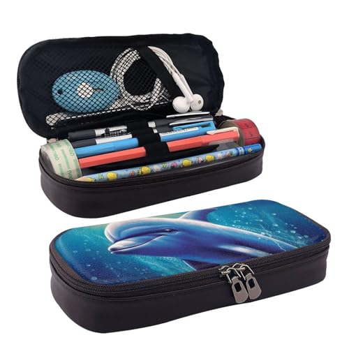 KLLTYHMU Federmäppchen aus Leder, großes Fassungsvermögen, Aufbewahrungstasche mit Fächern, niedliches Federmäppchen, goldene Sonnenblume, Stiftebox, tragbare Kosmetiktasche, Make-up-Tasche von KLLTYHMU