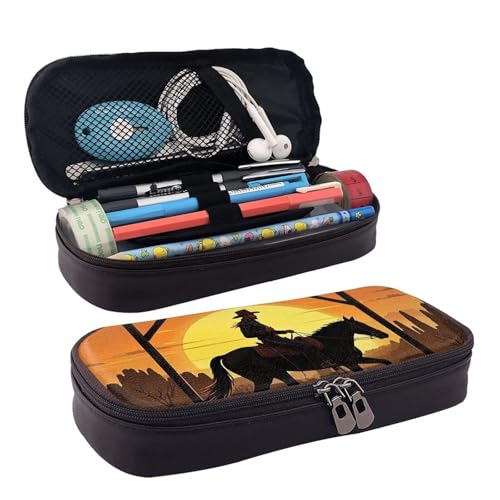 KLLTYHMU Federmäppchen aus Leder, großes Fassungsvermögen, Aufbewahrungstasche mit Fächern, niedliches Federmäppchen, niedliches Cartoon-Design, schwarze Katze, Stiftebox, tragbare Kosmetiktasche von KLLTYHMU