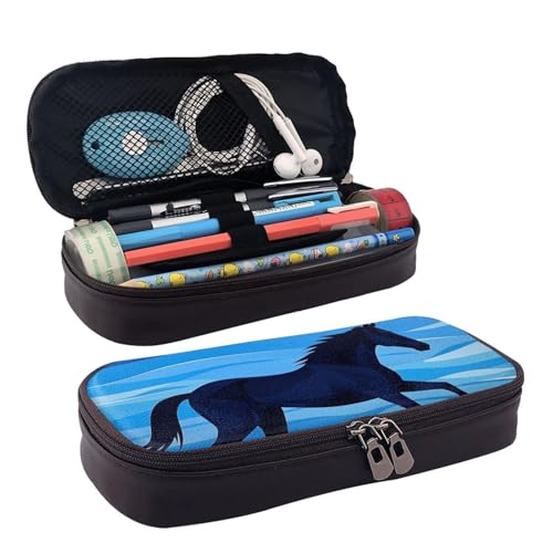 KLLTYHMU Federmäppchen aus Leder, großes Fassungsvermögen, Aufbewahrungstasche mit Fächern, niedliches Federmäppchen, niedliches Cartoon-Design, schwarze Katze, Stiftebox, tragbare Kosmetiktasche von KLLTYHMU