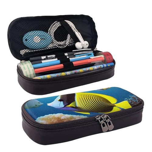 KLLTYHMU Federmäppchen aus Leder, großes Fassungsvermögen, Aufbewahrungstasche mit Fächern, niedliches Federmäppchen, schöne Landschaft, Bäume, Schneeflocken, Stiftebox, tragbare Kosmetiktasche von KLLTYHMU