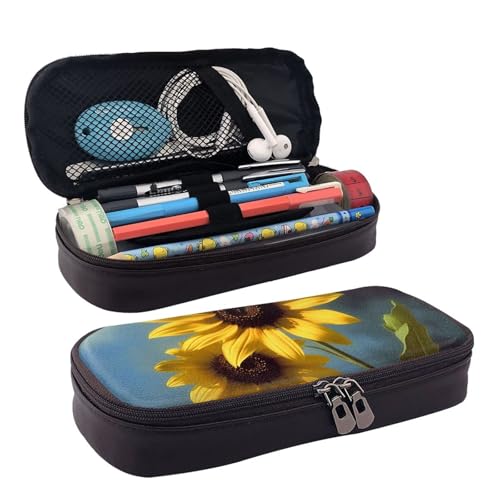 KLLTYHMU Federmäppchen aus Leder, großes Fassungsvermögen, Aufbewahrungstasche mit Fächern, niedliches Federmäppchen, schöne Landschaft, Bäume, Schneeflocken, Stiftebox, tragbare Kosmetiktasche von KLLTYHMU