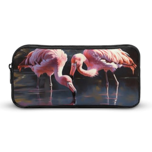 KLLTYHMU Federmäppchen mit Flamingo ist Trinkwasser, großes Fassungsvermögen, niedliches Federmäppchen, Make-up-Kosmetiktasche für Damen und Herren von KLLTYHMU