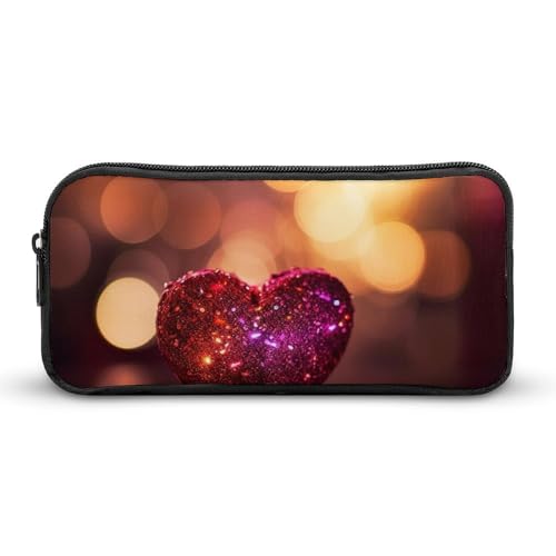 KLLTYHMU Federmäppchen mit glänzendem Herz, großes Fassungsvermögen, niedliches Federmäppchen, Make-up-Kosmetiktasche für Damen und Herren von KLLTYHMU