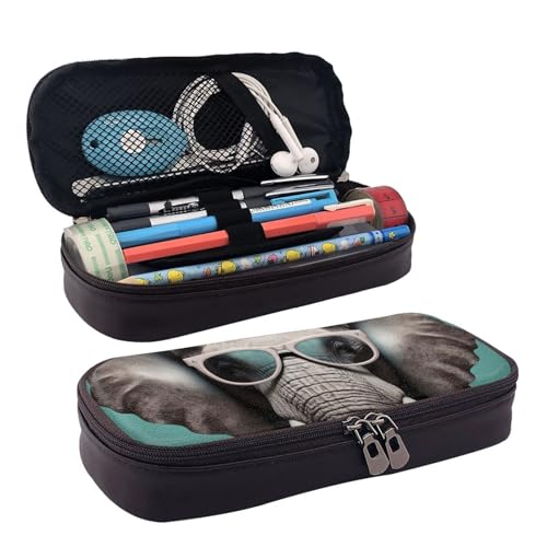 KLLTYHMU Leder-Federmäppchen, Organizer, große Kapazität, Federmäppchen, Aufbewahrungstasche mit Fächern, niedliches Federmäppchen, Blatt-Design, Reihenhäuser, Stiftebox, tragbare Kosmetiktasche von KLLTYHMU