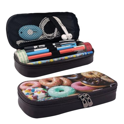 KLLTYHMU Leder-Federmäppchen, Organizer, große Kapazität, Federmäppchen, Aufbewahrungstasche mit Fächern, niedliches Federmäppchen, Blatt-Design, Reihenhäuser, Stiftebox, tragbare Kosmetiktasche von KLLTYHMU