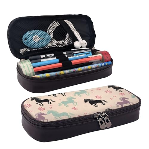 KLLTYHMU Leder-Federmäppchen, Organizer, große Kapazität, Federmäppchen, Aufbewahrungstasche mit Fächern, niedliches Federmäppchen, Blatt-Design, Reihenhäuser, Stiftebox, tragbare Kosmetiktasche von KLLTYHMU