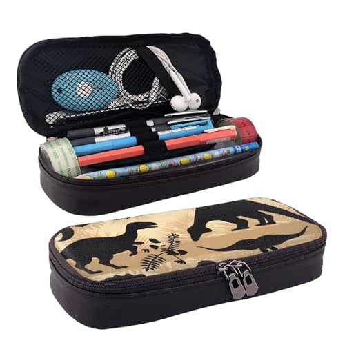 KLLTYHMU Leder-Federmäppchen, Organizer, große Kapazität, Federmäppchen, Aufbewahrungstasche mit Fächern, niedliches Federmäppchen, Blatt-Design, Reihenhäuser, Stiftebox, tragbare Kosmetiktasche von KLLTYHMU