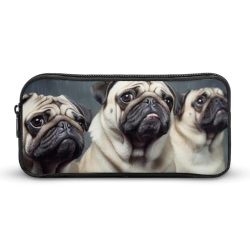 KLLTYHMU Lustiges Federmäppchen mit Mops-Motiv, großes Fassungsvermögen, niedliches Federmäppchen, Make-up-Kosmetiktasche für Damen und Herren von KLLTYHMU