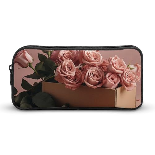 KLLTYHMU Roses in Box Federmäppchen, Stiftetasche, großes Fassungsvermögen, niedliches Federmäppchen, Make-up-Kosmetiktasche für Damen und Herren von KLLTYHMU