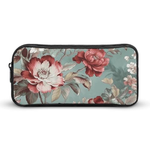 KLLTYHMU Rustikales Federmäppchen mit Blumenmuster, großes Fassungsvermögen, niedliches Federmäppchen, Make-up-Kosmetiktasche für Damen und Herren von KLLTYHMU