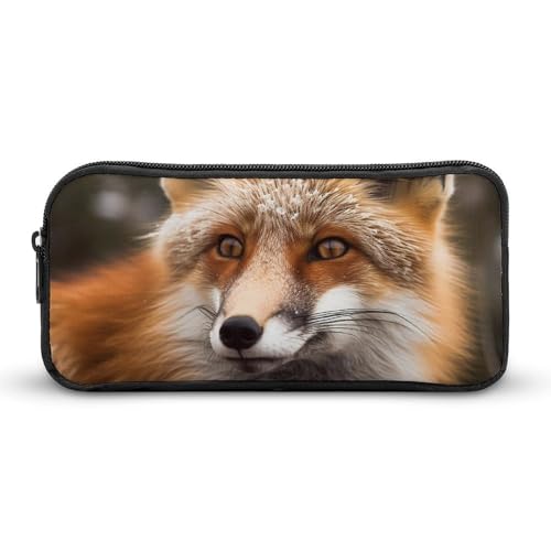 KLLTYHMU The Fox Looks Into The Distance Federmäppchen, Federmäppchen, großes Fassungsvermögen, niedliches Federmäppchen, Make-up-Kosmetiktasche für Damen und Herren von KLLTYHMU
