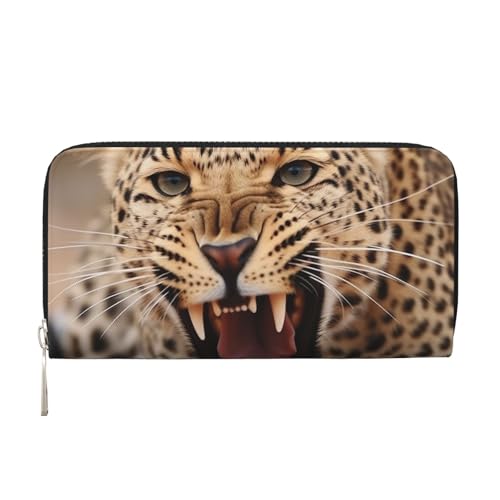 Leopard Roars Coole Tier-Leder-Geldbörse für Damen und Mädchen, mit Reißverschluss, Kreditkartenhalter, lange PU-Geldbörse, Clutch, Geldbörse, wasserdicht, Reisehandtasche von KLLTYHMU
