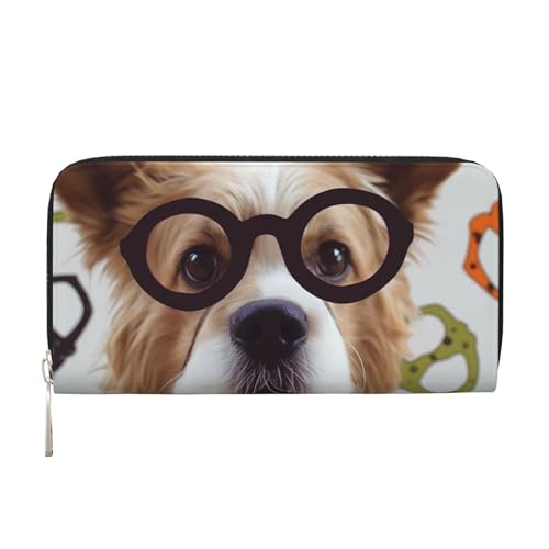 Lustige Hundebrille/Ledergeldbörse für Damen und Mädchen, mit Reißverschluss, Kreditkartenhalter, lange PU-Geldbörse, Clutch, Geldbörse, wasserdicht, Reisehandtasche von KLLTYHMU