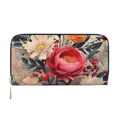 Moderne Geldbörse aus Leder mit Blumenmuster für Damen und Mädchen, mit Reißverschluss, lange PU-Geldbörse, Clutch, wasserdicht, Reisehandtasche von KLLTYHMU