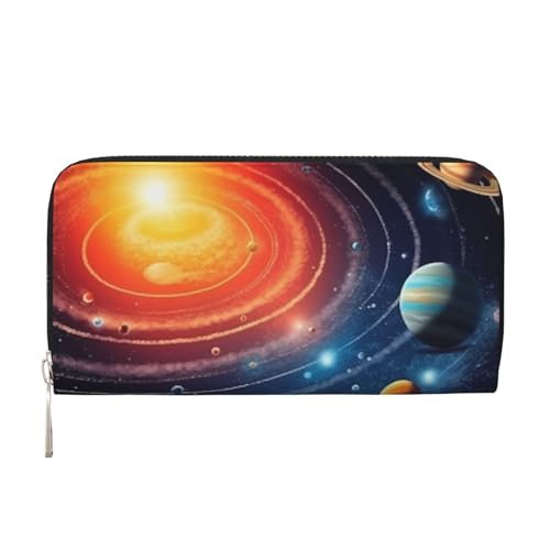 Outer Space Galaxy Solar System Leder Geldbörse für Frauen Mädchen Reißverschluss Kreditkartenhalter Lange PU Geldbörse Clutch Geldbörse Wasserdichte Reisehandtasche von KLLTYHMU