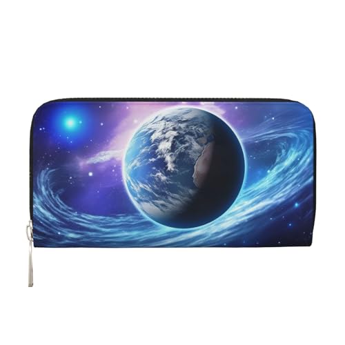 Planet Galaxy Ledergeldbörse für Damen und Mädchen, mit Reißverschluss, Kreditkartenhalter, lang, PU, Clutch, Geldbörse, wasserdicht, Reisehandtasche von KLLTYHMU