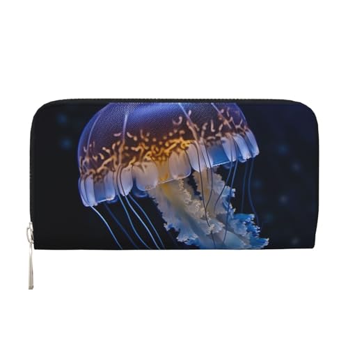 Quallen-Ledergeldbörse für Damen und Mädchen, mit Reißverschluss, Kreditkartenhalter, lang, PU, Clutch, Geldbörse, wasserdicht, Reisehandtasche Quallen-Ledergeldbörse für Damen und Mädchen, mit Reißverschluss, Kreditkartenhalter, lang, PU, Clutch, Geldbörse, wasserdicht, Reisehandtasche von KLLTYHMU
